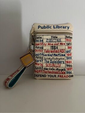 Public Library Book Card Wristlet Pouch - Cream, Blue, Red